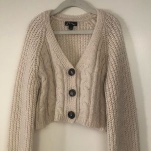 Girls Knit Cropped Sweater Cardigan - Oatmeal Off White - size Large